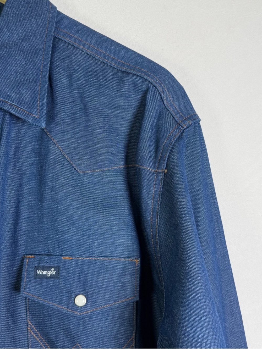 Wrangler Men’s Denim Western Pearl Snap Shirt Cowboy Core Ranchwear Sz XL Tall - Picture 7 of 11